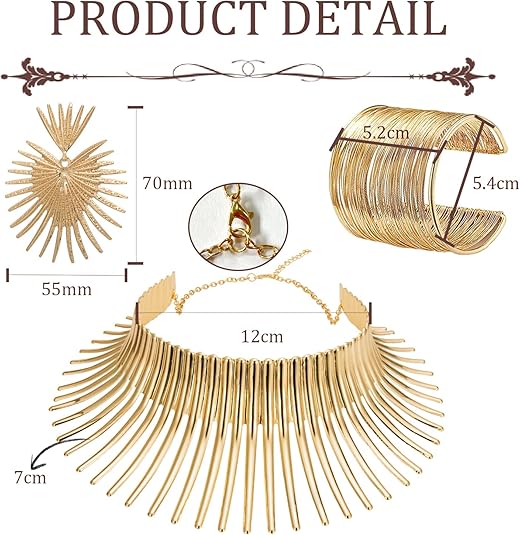WAINIS African Collar Necklace Earrings Bracelet Set Women's Gold Toothed Tribal African Jewelry - 图片 4