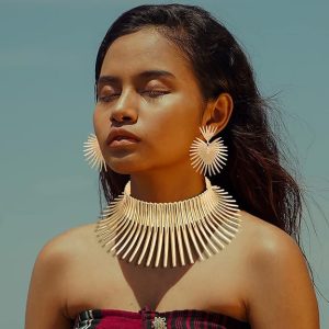 WAINIS African Collar Necklace Earrings Bracelet Set Women's Gold Toothed Tribal African Jewelry