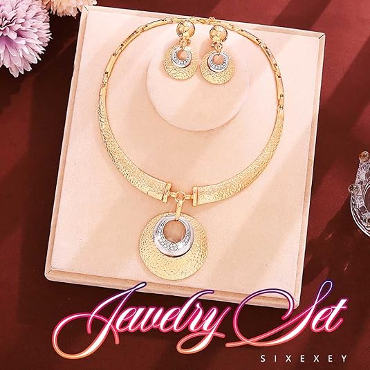 Sixexey Gold African Jewelry Set Chunky Collar Necklace Earrings Africa Festival Costume Jewelry for Women - 图片 3